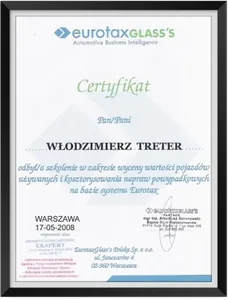 Certyfikat Eurotax – wycena pojazdów używanych i kosztorysowanie napraw, 2008