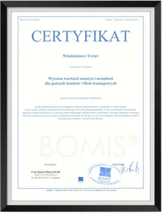 Certyfikat BOMIS – wycena wartości maszyn i urządzeń, 2013