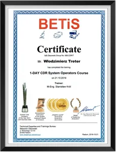 Certyfikat BETiS – kurs operatora systemu CDR, 2019